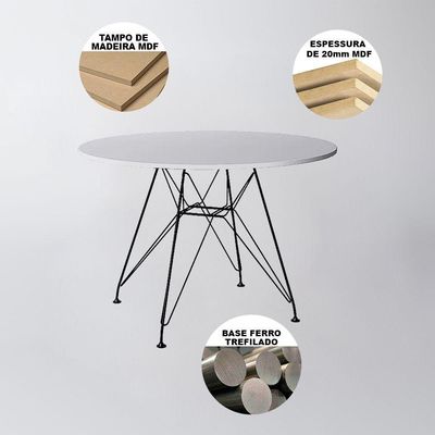 Mesa De Jantar Eames Redonda 90Cm Branca Com Ferro Preto Up Home Cor: Branco