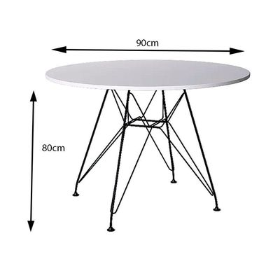 Mesa De Jantar Eames Redonda 90Cm Branca Com Ferro Preto Up Home Cor: Branco