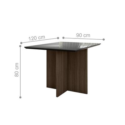 Mesa De Jantar 4 Lugares 1,20m Tampo Com Vidro Veneza Amendoa Grafite