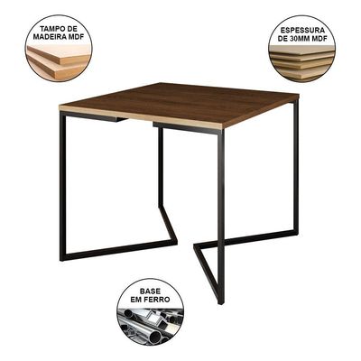 Mesa Jantar Industrial Quadrada Amêndoa 90Cm Base V Ferro Preto Cor: Amendoa
