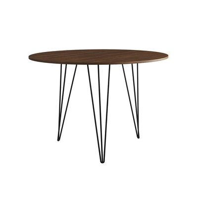Mesa De Jantar Redonda 90Cm Amêndoa Clips 3 Pés Ferro Preto Cor: Amendoa