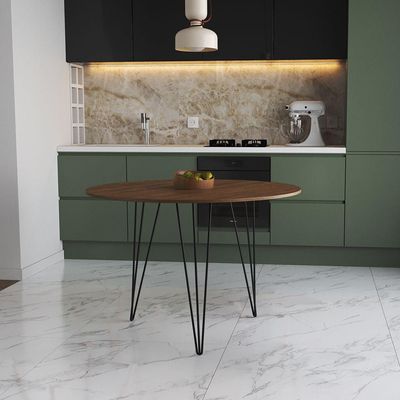 Mesa De Jantar Redonda 90Cm Amêndoa Clips 3 Pés Ferro Preto Cor: Amendoa