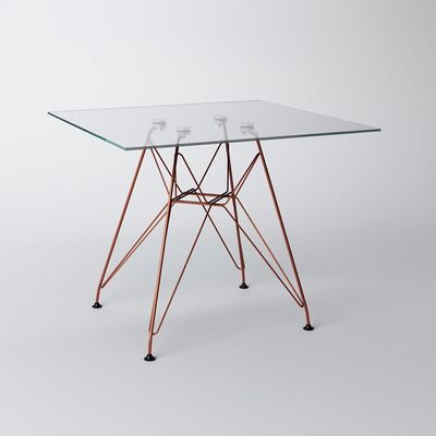 Mesa Eiffel Quadrada 90Cm Tampo De Vidro Com Base De Ferro Cobre Cor: Branco