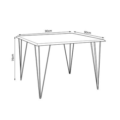 Mesa Clips De Ferro Preto Tampo Quadrado Branco 90X90