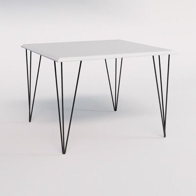 Mesa Clips De Ferro Preto Tampo Quadrado Branco 90X90