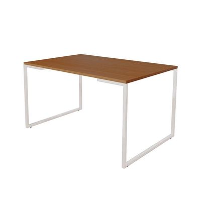 Mesa De Jantar Industrial Base Ferro Branco Tampo 137X90 Canela Cor: Branco