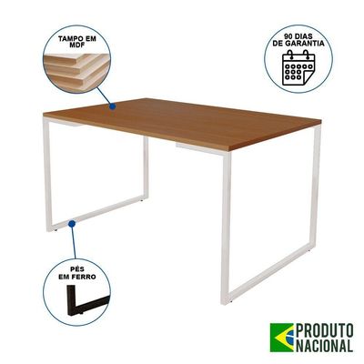 Mesa De Jantar Industrial Base Ferro Branco Tampo 137X90 Canela Cor: Branco