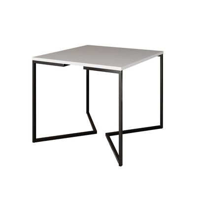 Mesa Jantar Industrial Quadrada Branca 90Cm Base V Ferro Preto Cor: Branco