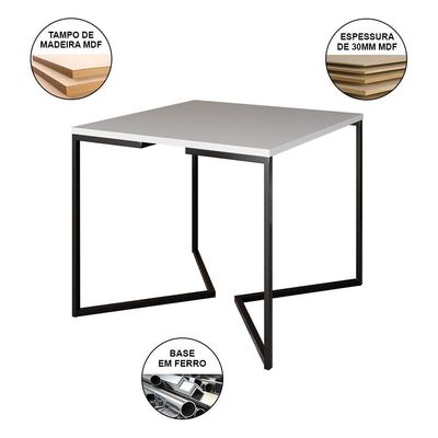 Mesa Jantar Industrial Quadrada Branca 90Cm Base V Ferro Preto Cor: Branco