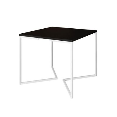 Mesa Jantar Industrial Quadrada Preta 90Cm Base V Ferro Branco Cor: Preto