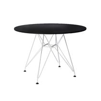Mesa Eiffel Redonda 110Cm Tampo De Madeira Preto Com Base De Ferro Branco - Cor: Preto