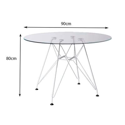 Mesa Eiffel Redonda 90Cm Tampo De Vidro Com Base De Ferro Branco - Cor: Branco