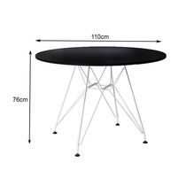 Mesa Eiffel Redonda 110Cm Tampo De Madeira Preto Com Base De Ferro Branco - Cor: Preto