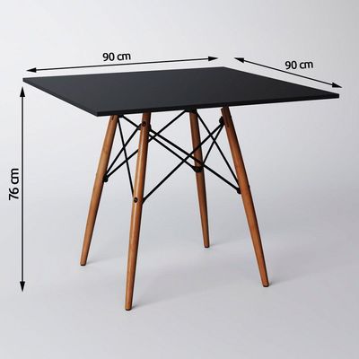 Mesa De Jantar Eiffel Quadrado Tampo De Madeira 90Cm Preto Up Home