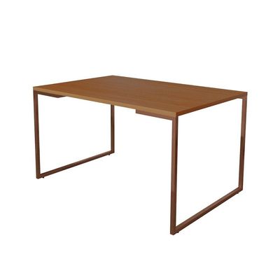 Mesa De Jantar Industrial Base Ferro Cobre Tampo 137X90 Canela Cor: Marrom