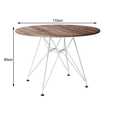 Mesa Eiffel Redonda 110Cm Tampo De Madeira Amendôa Com Base De Ferro Branco - Cor: Marrom
