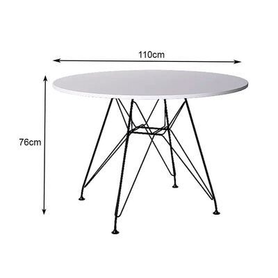 Mesa Eiffel Redonda 110Cm Tampo De Madeira Branco Com Base De Ferro Preto - Cor: Branco