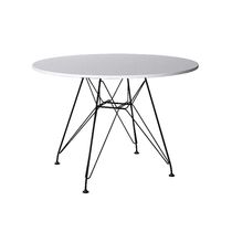 Mesa Eiffel Redonda 110Cm Tampo De Madeira Branco Com Base De Ferro Preto - Cor: Branco
