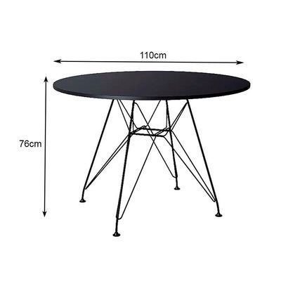 Mesa Eiffel Redonda 110Cm Tampo De Madeira Preto Com Base De Ferro Preto - Cor: Preto