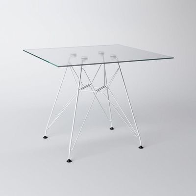 Mesa Eiffel Quadrada 90Cm Tampo De Vidro Com Base De Ferro Branco Cor: Branco