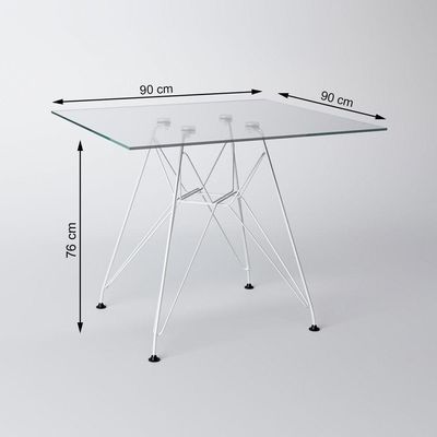 Mesa Eiffel Quadrada 90Cm Tampo De Vidro Com Base De Ferro Branco Cor: Branco