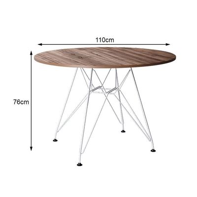 Mesa Eiffel Redonda 110Cm Tampo De Madeira Amendôa Com Base De Ferro Branco - Cor: Marrom