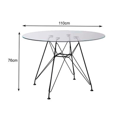 Mesa Eiffel Redonda 110Cm Tampo De Vidro Com Base De Ferro Preto - Cor: Branco