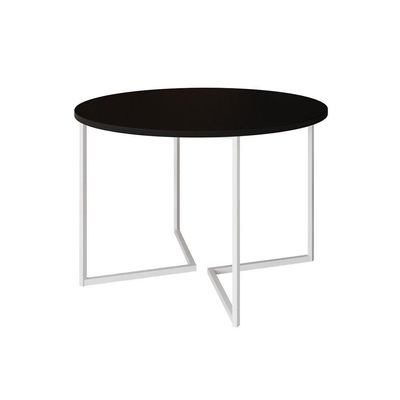 Mesa Jantar Industrial Redonda Preta 110Cm Base V Ferro Branco Cor: Preto