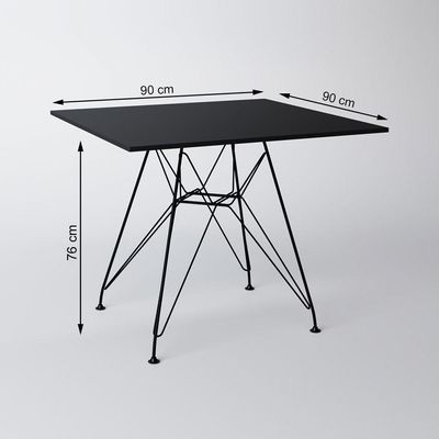 Mesa Eiffel Quadrada 90Cm Tampo De Madeira Preto Com Base De Ferro Preto Cor: Preto