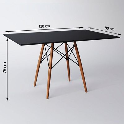 Mesa Eiffel Wood Tampo Retangular De Madeira 120 X 80 Cm Preto