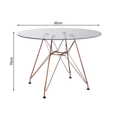 Mesa Eiffel Redonda 90Cm Tampo De Vidro Com Base De Ferro Cobre - Cor: Branco