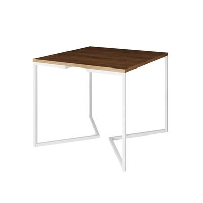 Mesa Jantar Industrial Quadrada Amêndoa 90Cm Base V Ferro Branco Cor: Amendoa