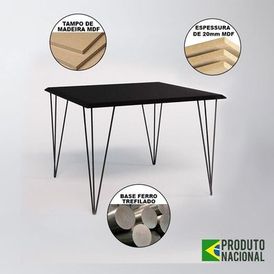 Mesa De Jantar Industrial Quadrada Clips Preta 90Cm De Ferro Preto Cor: Preto