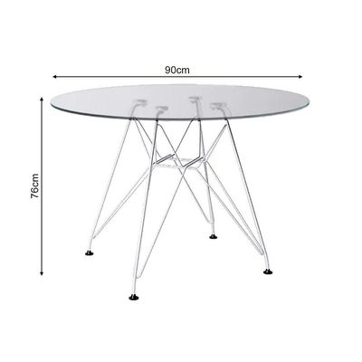 Mesa Eiffel Redonda 90Cm Tampo De Vidro Com Base De Ferro Branco - Cor: Branco