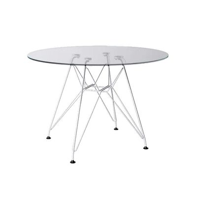 Mesa Eiffel Redonda 90Cm Tampo De Vidro Com Base De Ferro Branco - Cor: Branco