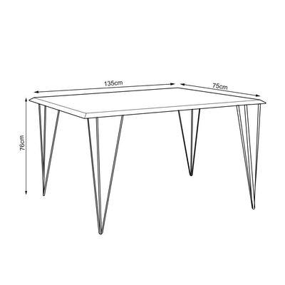 Mesa De Jantar Industrial Retangular Clips Amêndoa 135X75 De Ferro Preto Cor: Preto