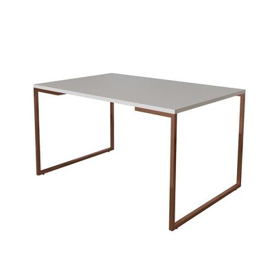 Mesa De Jantar Industrial Base Ferro Cobre Tampo 137X90 Branco Cor: Branco