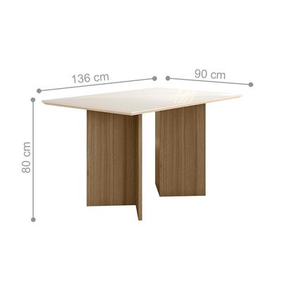 Mesa De Jantar 4 Lugares 1,36m Tampo Com Vidro Napoles Carvalho Off-white