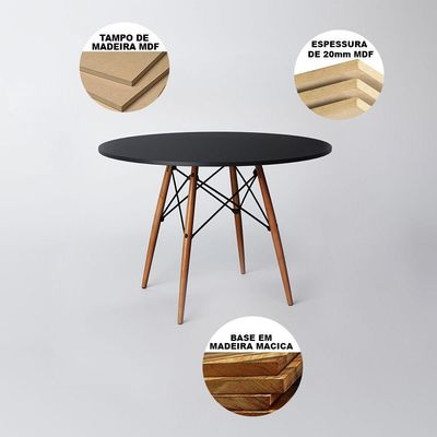 Mesa Redonda De Jantar 110Cm Preta Cor: Preto