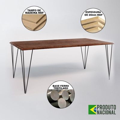 Mesa De Jantar Industrial Retangular Clips Amêndoa 135X75 De Ferro Preto Cor: Preto