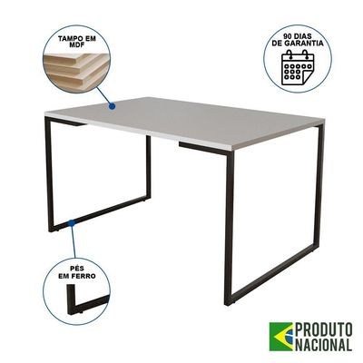 Mesa De Jantar Industrial Base Ferro Preto Tampo 137X90 Branco Cor: Branco