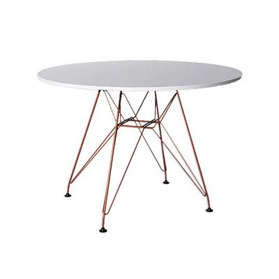 Mesa Eiffel Redonda 90Cm Tampo De Madeira Branco Com Base De Ferro Cobre - Cor: Branco
