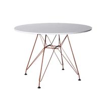 Mesa Eiffel Redonda 110Cm Tampo De Madeira Branco Com Base De Ferro Cobre - Cor: Branco