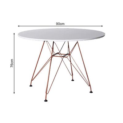 Mesa Eiffel Redonda 90Cm Tampo De Madeira Branco Com Base De Ferro Cobre - Cor: Branco