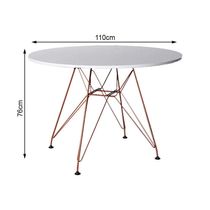 Mesa Eiffel Redonda 110Cm Tampo De Madeira Branco Com Base De Ferro Cobre - Cor: Branco