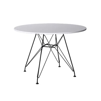 Mesa Eiffel Redonda 110Cm Tampo De Madeira Branco Com Base De Ferro Preto - Cor: Branco