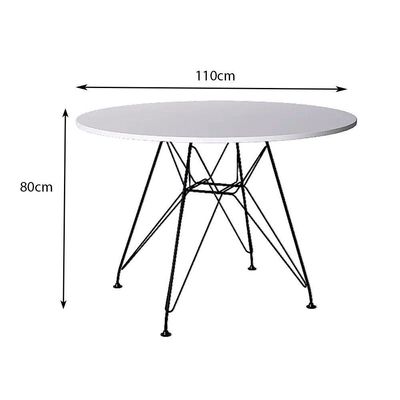 Mesa Eiffel Redonda 110Cm Tampo De Madeira Branco Com Base De Ferro Preto - Cor: Branco