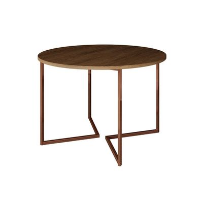 Mesa Jantar Industrial Amêndoa Base Cobre V Tampo 110Cm Redondo Cor: Amendoa