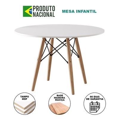 Mesa Infantil Madeira Tampo 68Cm Redondo Branco