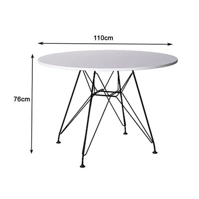 Mesa Ferro Preto Tampo Redondo Madeira Branco 110Cm